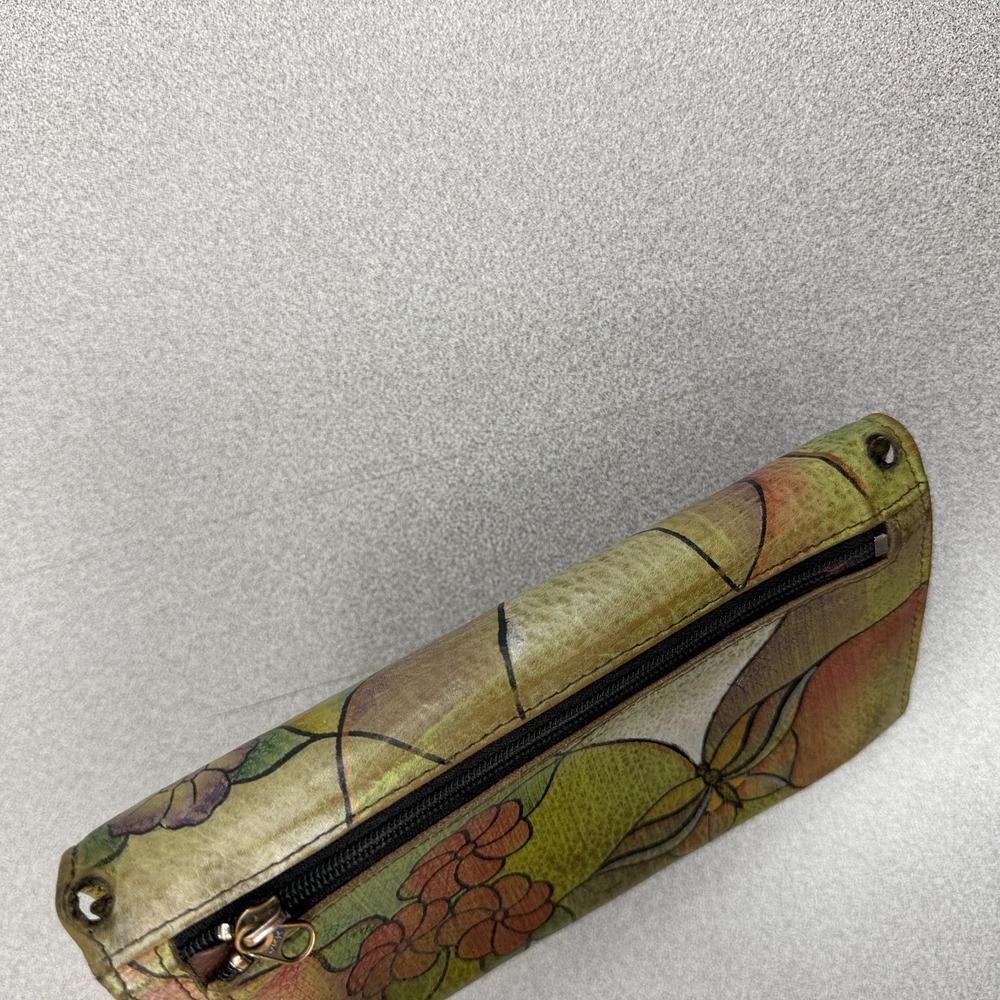 Anuschka Hand Painted Leather Wallet Butterfy Floral Colorful Artsy Snap * - Picture 3 of 10